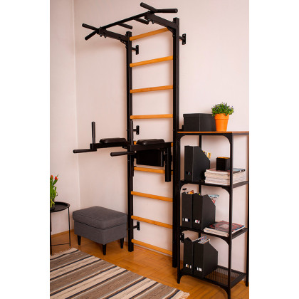BenchK 722B Wall Bar with Pull-Up Bar and Dip Bar - Black/Wood