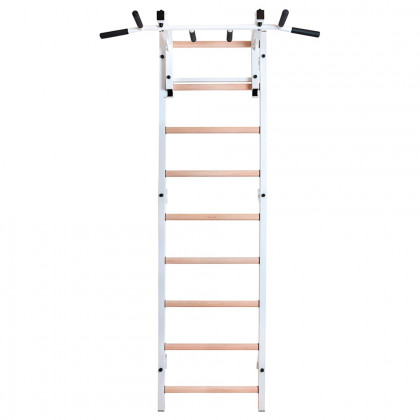 BenchK 731W Wall Bar with Convertible Pull-Up Bar - White/Wood