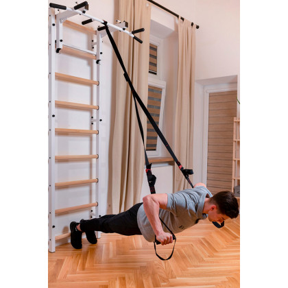 BenchK 731W Wall Bar with Convertible Pull-Up Bar - White/Wood