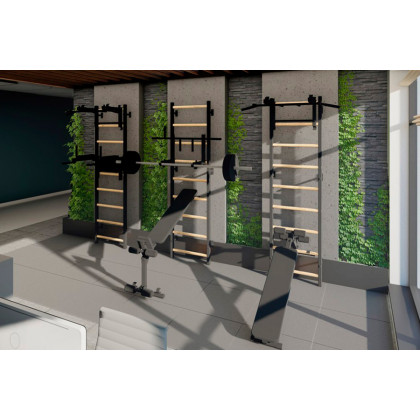 BenchK 732W Wall Bar with Convertible Pull-Up Bar and Dip Bar - White/Wood