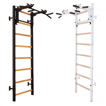BenchK 231W Wall Bar with Convertible Pull-Up Bar - White/Wood