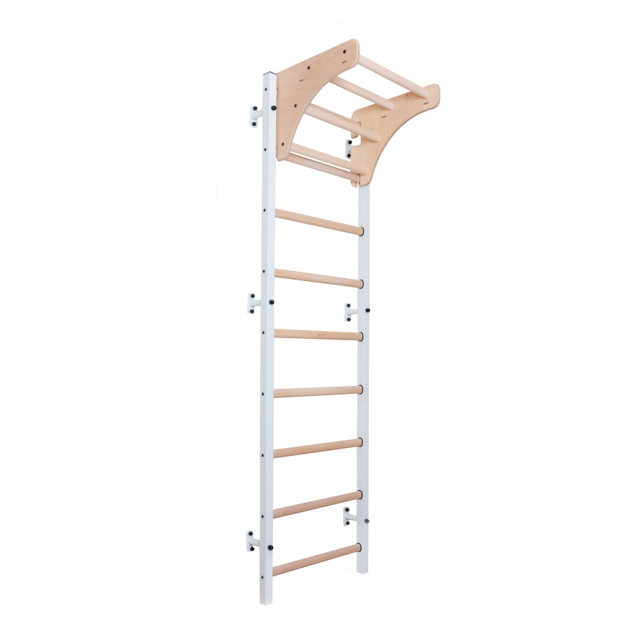 BenchK 711W Wall Bar with Pull-Up Bar - White/Wood