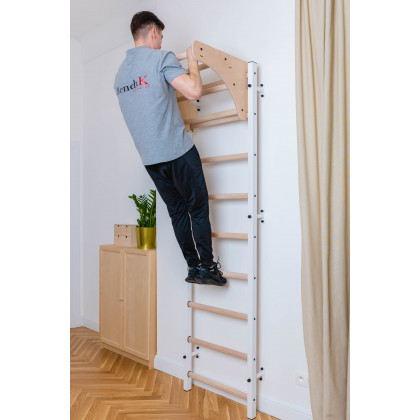 BenchK 711W Wall Bar with Pull-Up Bar - White/Wood