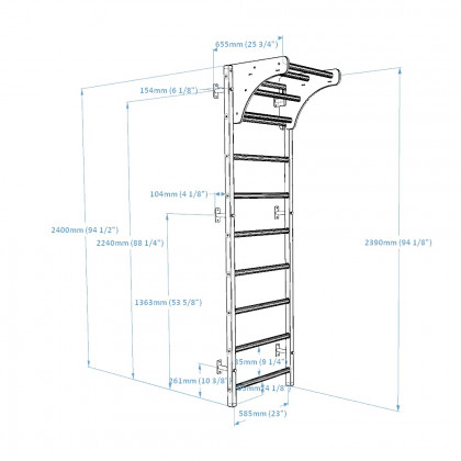 BenchK 711W Wall Bar with Pull-Up Bar - White/Wood