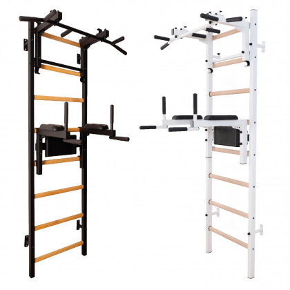 BenchK 232B Wall Bar with Convertible Pull-Up Bar and Dip Bar - Black/Wood