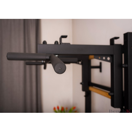 BenchK 233B Wall Bar with Convertible Pull-Up Bar, Dip Bar and Workout Bench - Black/Wood