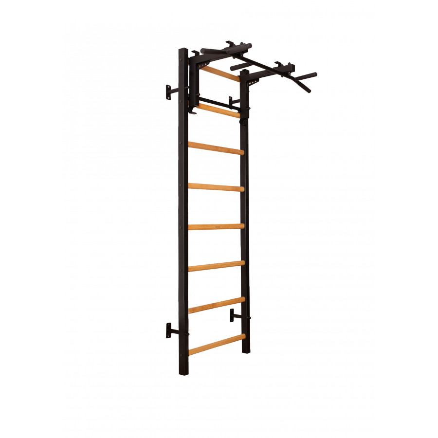 BenchK 231B Wall Bar with Convertible Pull-Up Bar - Black/Wood