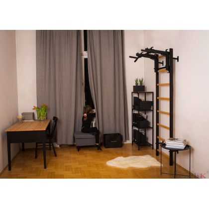 BenchK 231B Wall Bar with Convertible Pull-Up Bar - Black/Wood
