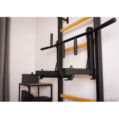 BenchK 231B Wall Bar with Convertible Pull-Up Bar - Black/Wood