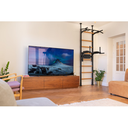 BenchK 522B Wall Bar with Pull-Up Bar and Dip Bar - Black/Wood