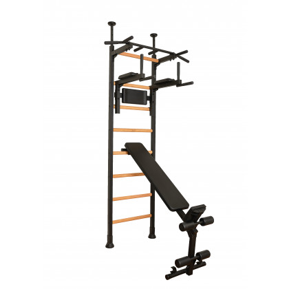 BenchK - 523 Wood Wall Bar with Pull-Up Bar, Dip Bar and Workout Bench