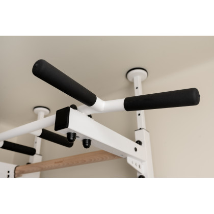 BenchK 522W Wall Bar with Pull-Up Bar and Dip Bar - White/Wood