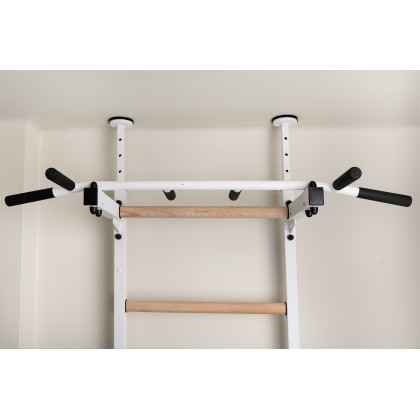 BenchK 522W Wall Bar with Pull-Up Bar and Dip Bar - White/Wood