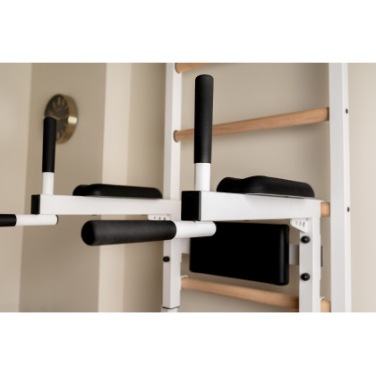 BenchK 522W Wall Bar with Pull-Up Bar and Dip Bar - White/Wood