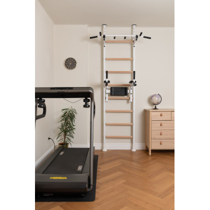 BenchK 522W Wall Bar with Pull-Up Bar and Dip Bar - White/Wood