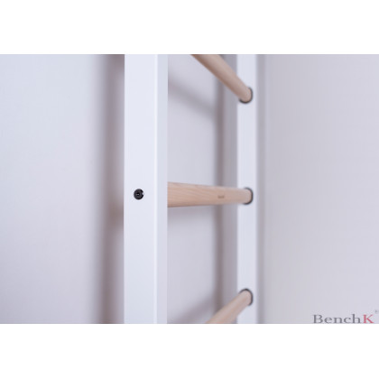 BenchK 522W Wall Bar with Pull-Up Bar and Dip Bar - White/Wood