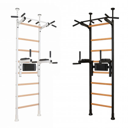 BenchK 522W Wall Bar with Pull-Up Bar and Dip Bar - White/Wood