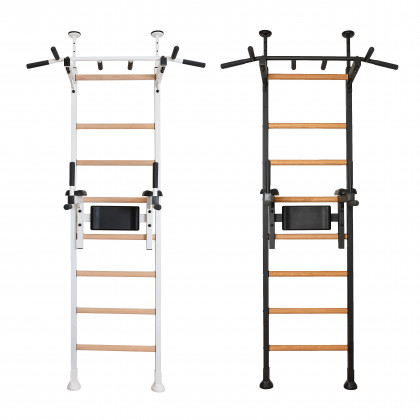 BenchK 522W Wall Bar with Pull-Up Bar and Dip Bar - White/Wood