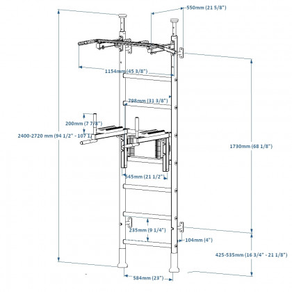 BenchK 522W Wall Bar with Pull-Up Bar and Dip Bar - White/Wood