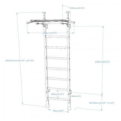 BenchK 521B Wall Bar with Pull-Up Bar - Black/Wood