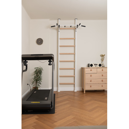 BenchK 521W Wall Bar with Pull-Up Bar - White/Wood
