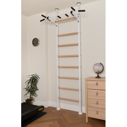 BenchK 521W Wall Bar with Pull-Up Bar - White/Wood