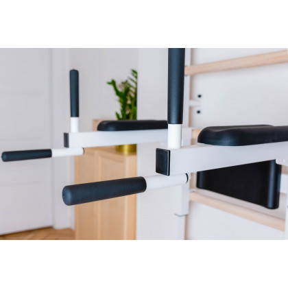 BenchK 222W Wall Bar with Fixed Pull-Up Bar and Dip Bar - White/Wood