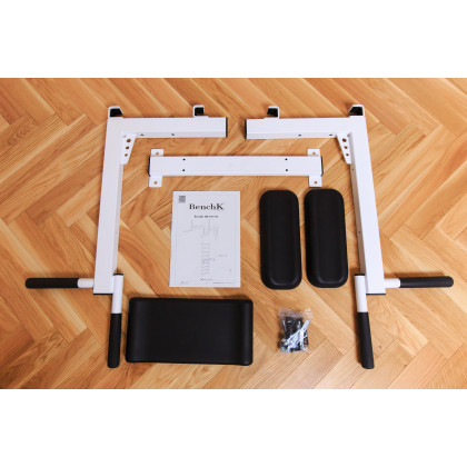 BenchK 222W Wall Bar with Fixed Pull-Up Bar and Dip Bar - White/Wood