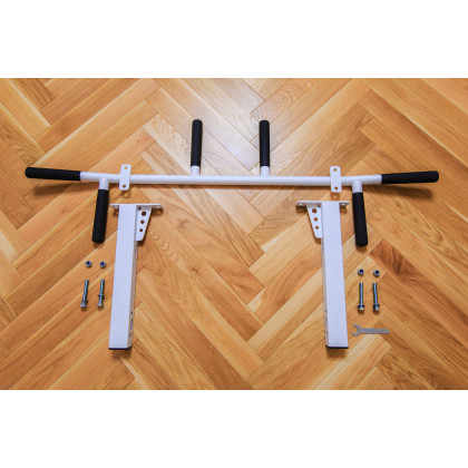BenchK 222W Wall Bar with Fixed Pull-Up Bar and Dip Bar - White/Wood