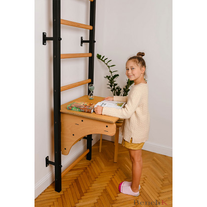BenchK 712B Wall Bar with Pull-Up Bar and Benchtop - Black/Wood