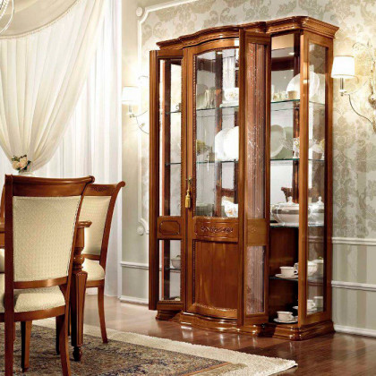 Camelgroup Torriani Day 3-Door China Cabinet with Mirrors - Walnut