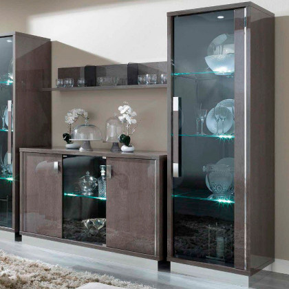 Camelgroup - Platinum 1-Glass Door China Cabinet with Dark Glass in Silver Birch