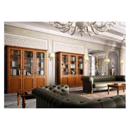 Camelgroup Torriani Bookcase with 3 Wooden Doors and 5 Glass Shelves - Walnut