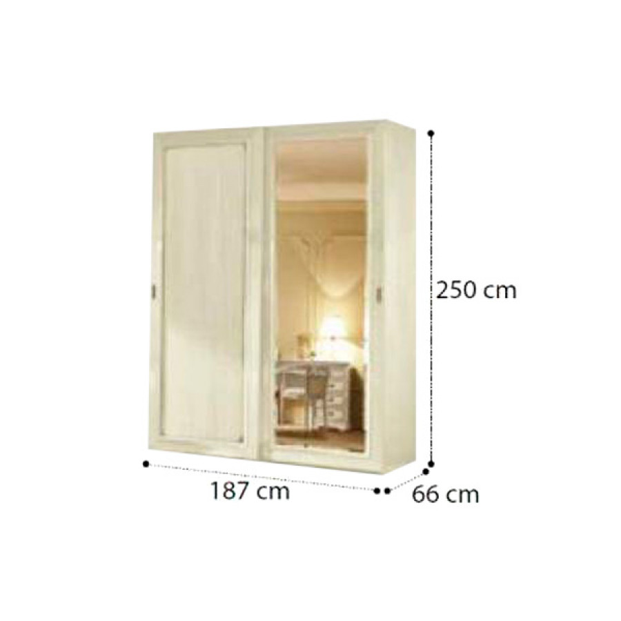 Camelgroup Torriani Night 2-Sliding Door Wardrobe with Piana Mirror - Ivory