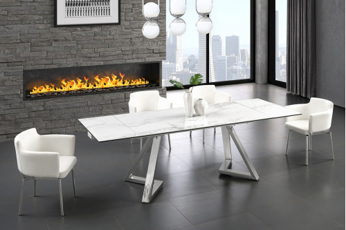 Casabianca™ Noelle Dining Table - Stainless Steel/White Marbled