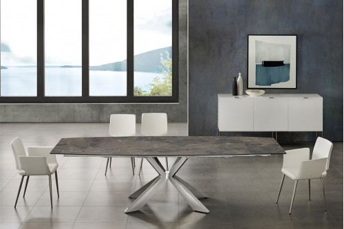 Casabianca™ Icon Extendable Dining Table - Dark Brown Marbled/Stainless Steel