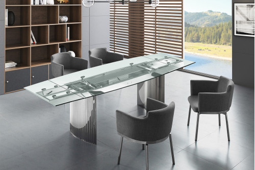 Casabianca™ Allegra Extendable Dining Table - Clear/Stainless Steel
