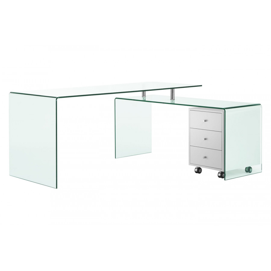 Casabianca Rio Office Desk with Storage - Clear/White, Glass