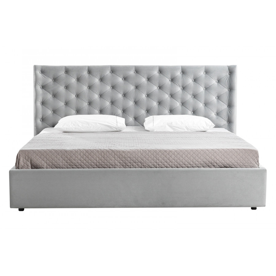 Casabianca Parker King Size Bed in Gray, Velvet/Fabric