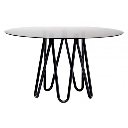 Casamania Meduse Round Dining Table - Black Top, Smoky Glass
