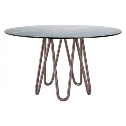 Casamania Meduse Round Dining Table - Black Top, Carrara Marble