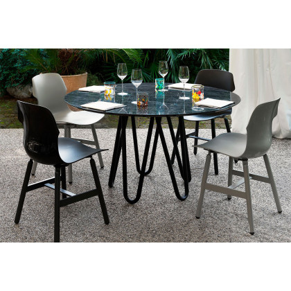Casamania Meduse Round Dining Table - Black Top, Carrara Marble