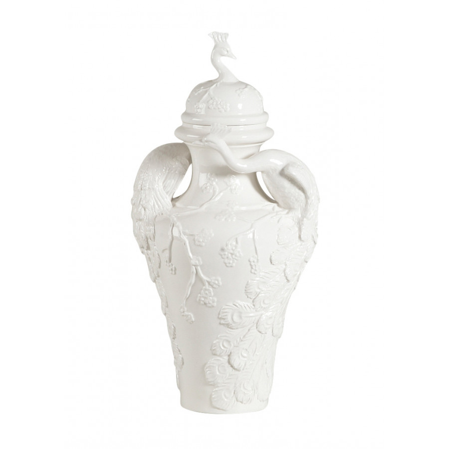 Chelsea House - Peacock Ceramic Urn in Hand Painted