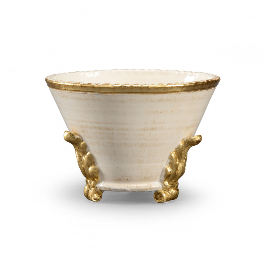 Chelsea House - Italian Small Cachepot in White/Metallic Gold Detail