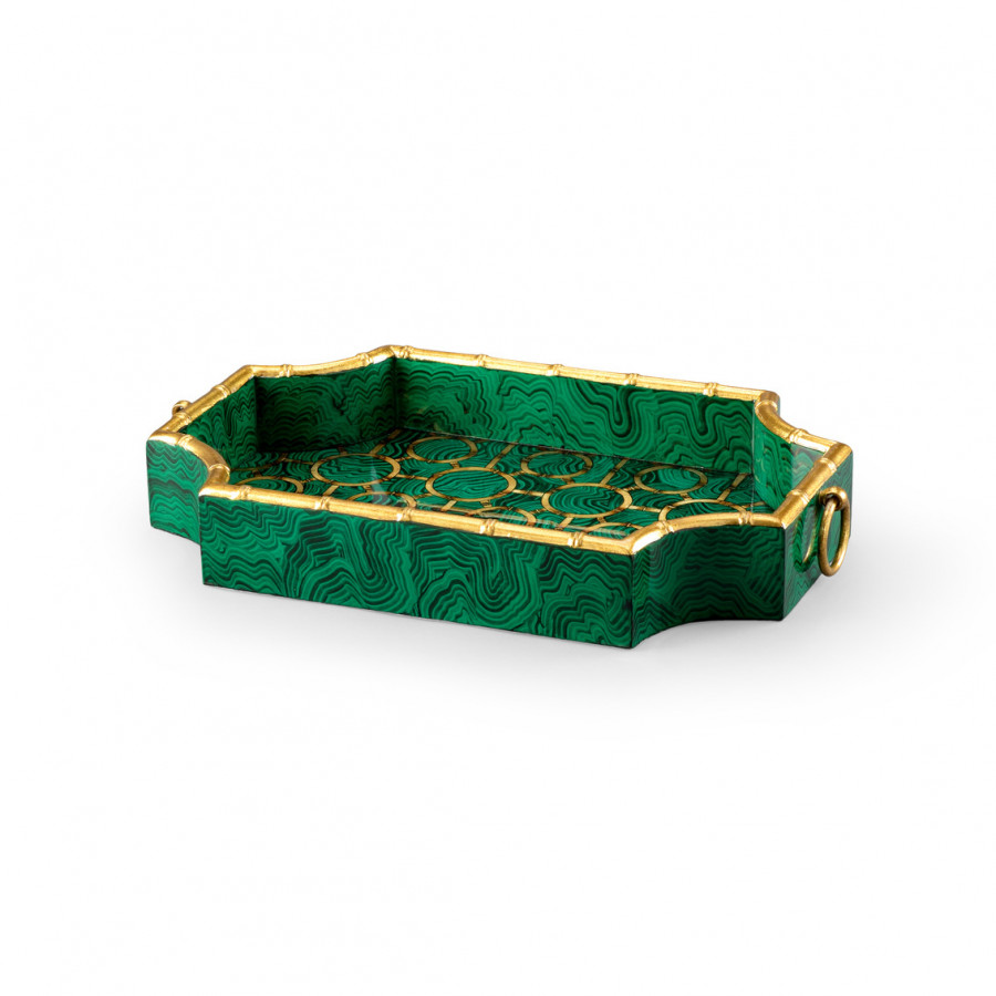 Chelsea House - Bamboo Tray in Green Malachite/Gold Details