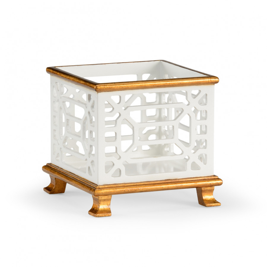 Chelsea House - Pierced Small Planter in White/Antique Gold