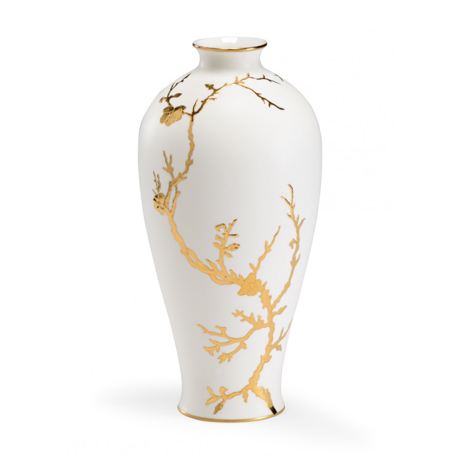 Chelsea House - Nanshan Vase in Matte White/Metallic Gold