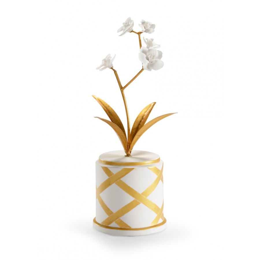Chelsea House - Round Flower Accent in Matte White/Antique Gold