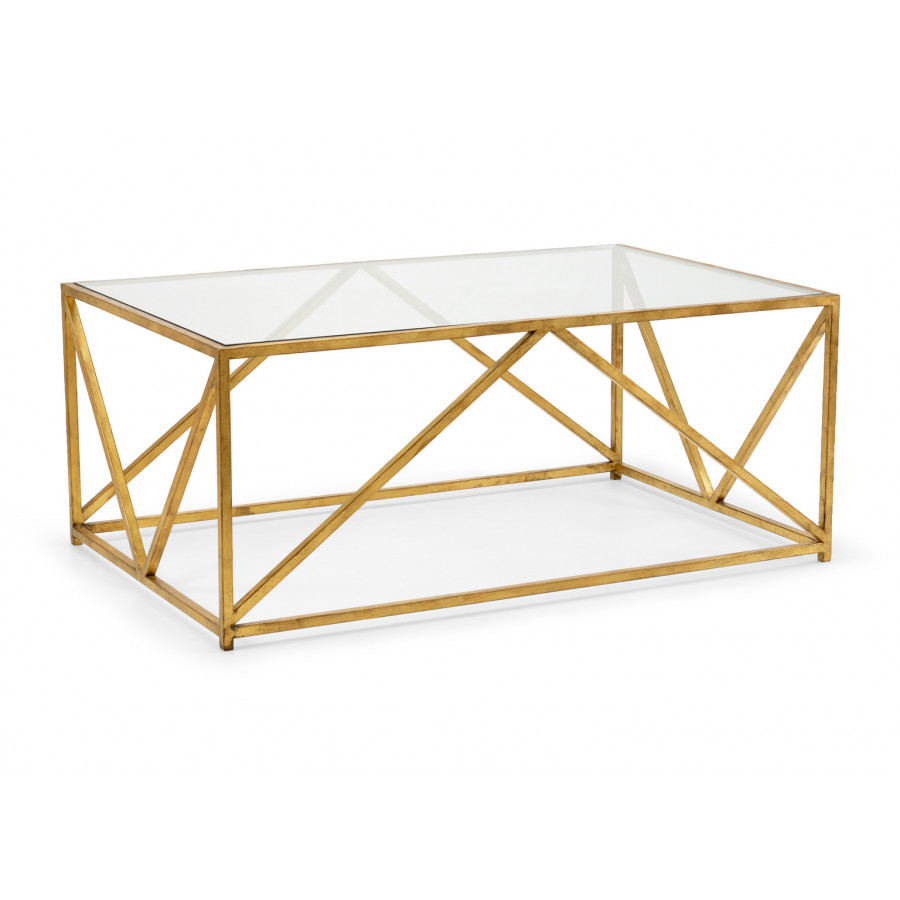 Chelsea House - Glass Top Harlequin Coffee Table in Antique Gold Leaf