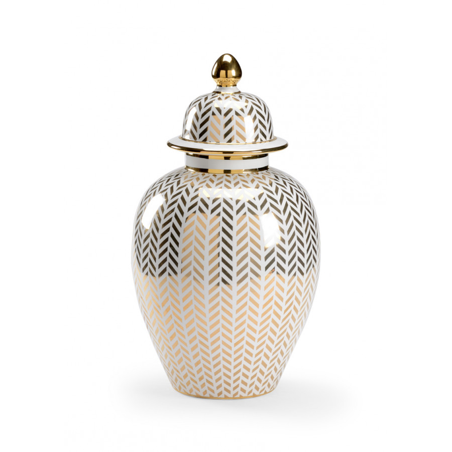 Chelsea House - Herringbone Coverd Urn in White/Metallic Gold